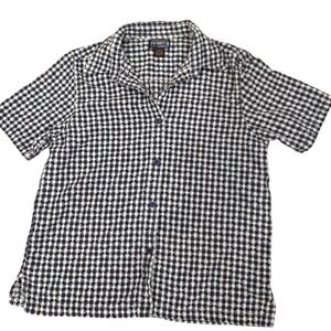 Shaver Lake Womens Blue White Geometric Print Cotton Button Down Shirt Large